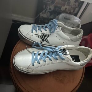 Golden Goose White and Blue Sneakers
